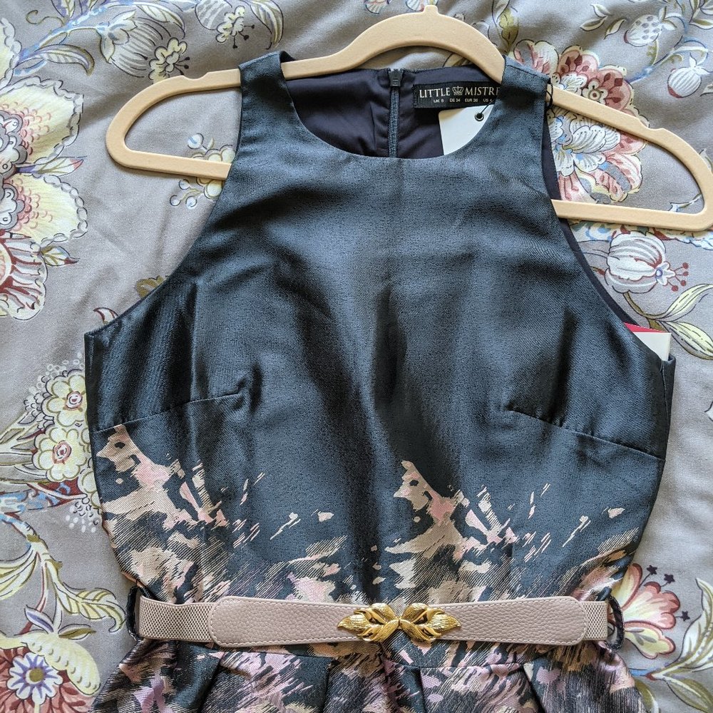 NWT Little Mistress Grey Jacquard Dress